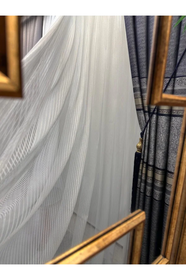 NİVEMESHOME ŞİMAL GÜMÜŞ DETAYLI 1/3 SIK PİLELİ TÜL PERDE APM