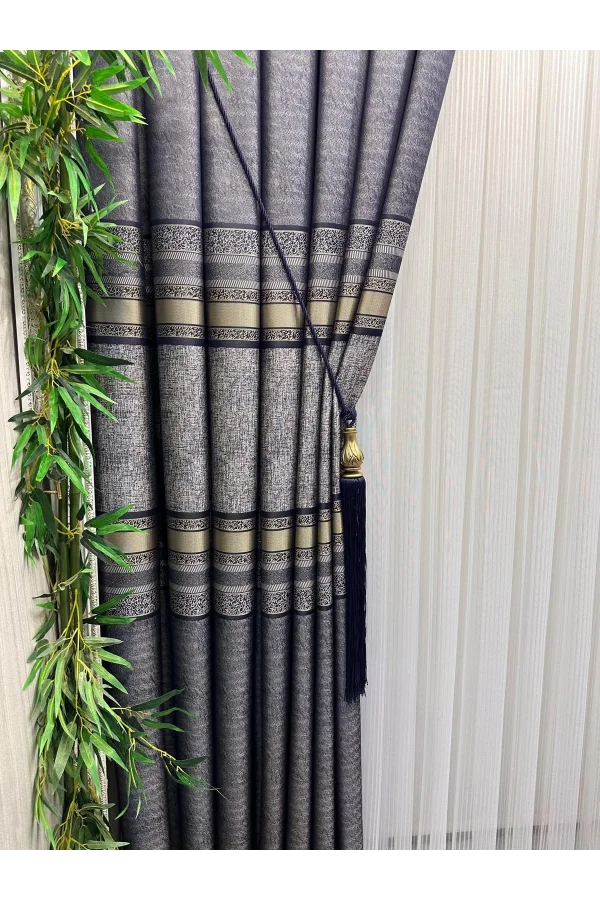 NİVEMESHOME ŞİMAL GÜMÜŞ DETAYLI 1/3 SIK PİLELİ TÜL PERDE APM