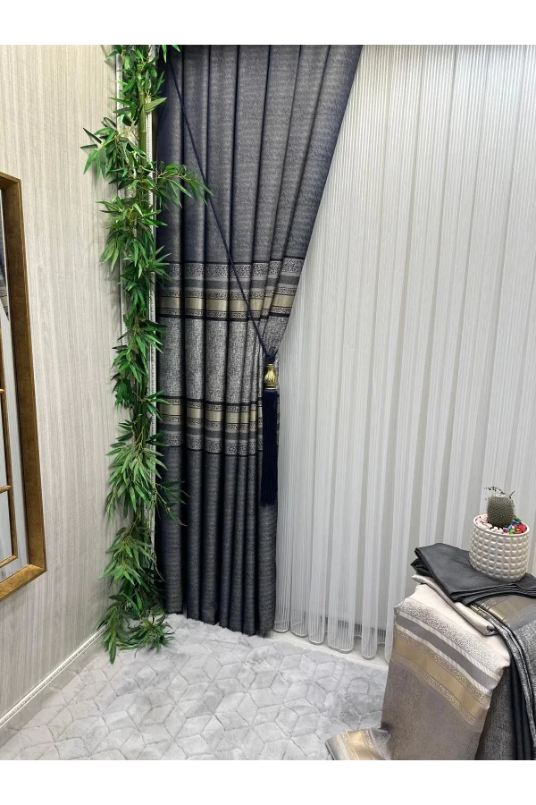 NİVEMESHOME ŞİMAL GÜMÜŞ DETAYLI 1/3 SIK PİLELİ TÜL PERDE APM