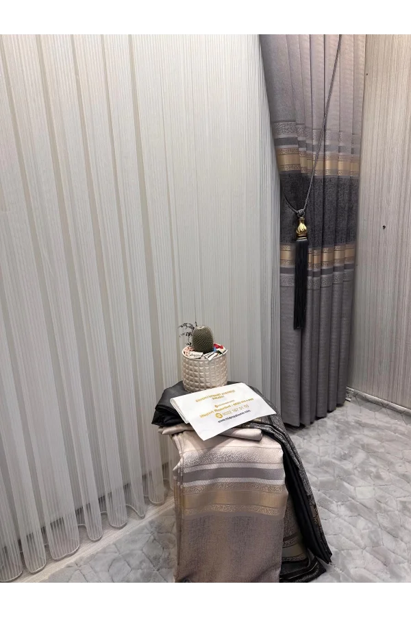NİVEMESHOME ŞİMAL GÜMÜŞ DETAYLI 1/3 SIK PİLELİ TÜL PERDE APM