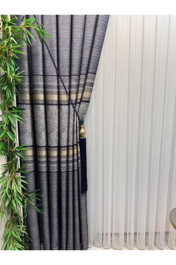 NİVEMESHOME ŞİMAL GÜMÜŞ DETAYLI 1/3 SIK PİLELİ TÜL PERDE APM