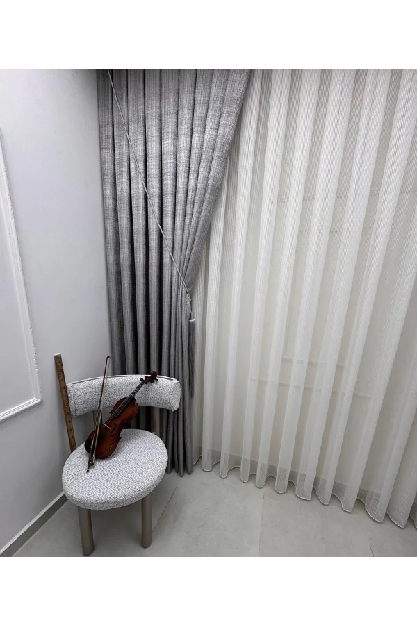 NİVEMESHOME SİMLA GOLD IŞILTILI 1/3 SIK PİLELİ TÜL PERDE APM