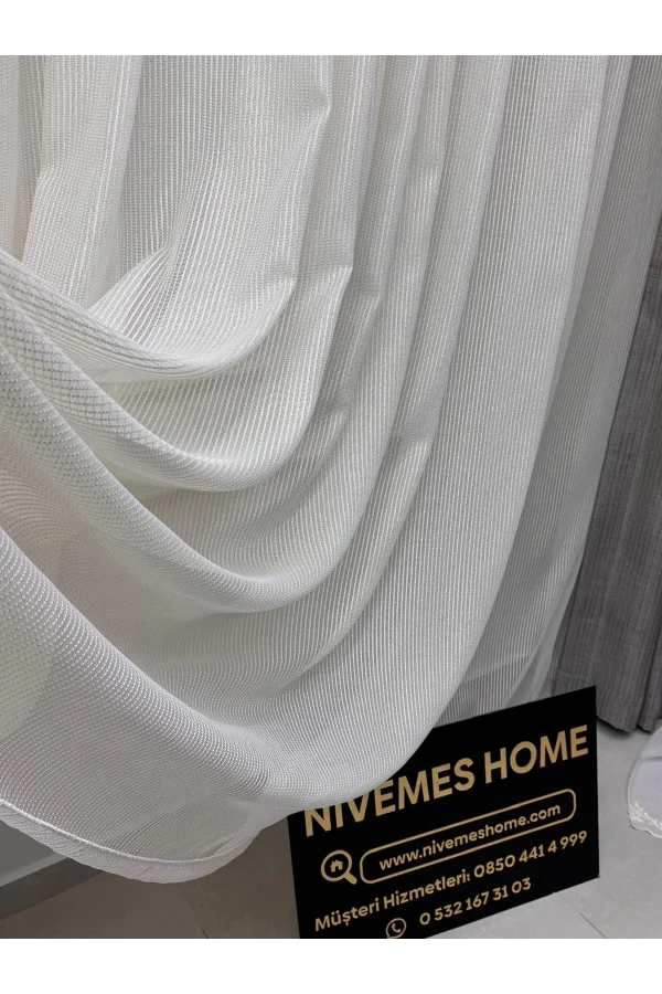 NİVEMESHOME SİMLA GOLD IŞILTILI 1/3 SIK PİLELİ TÜL PERDE APM