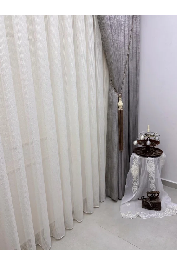 NİVEMESHOME SİMLA GOLD IŞILTILI 1/3 SIK PİLELİ TÜL PERDE APM
