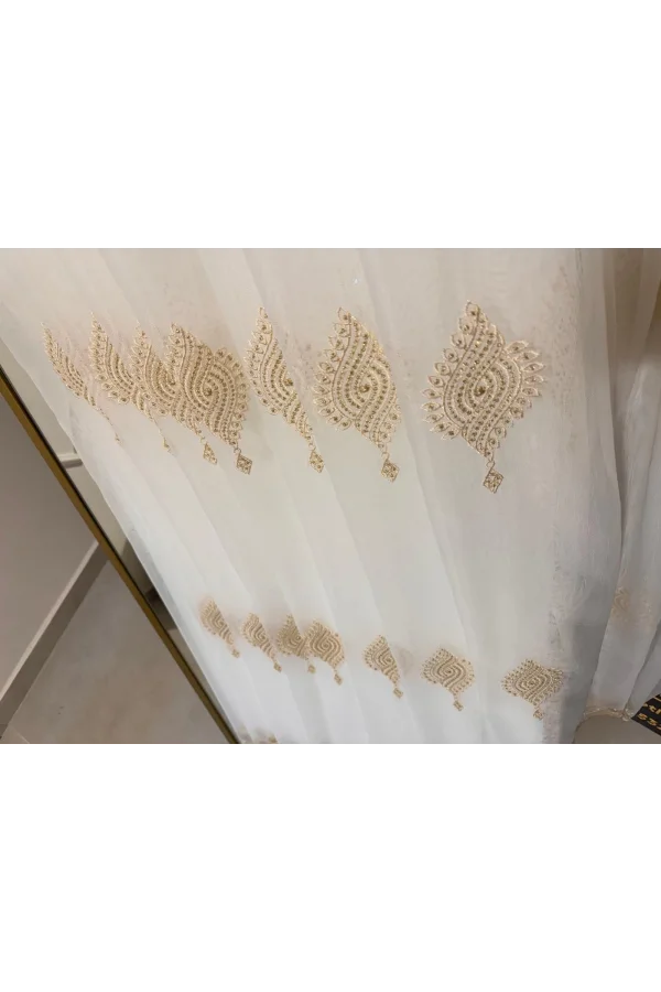 NİVEMESHOME SİNOP 523 V-104 ALTIN İŞLEMELİ 1/3 SIK PİLELİ TÜL PERDE APM