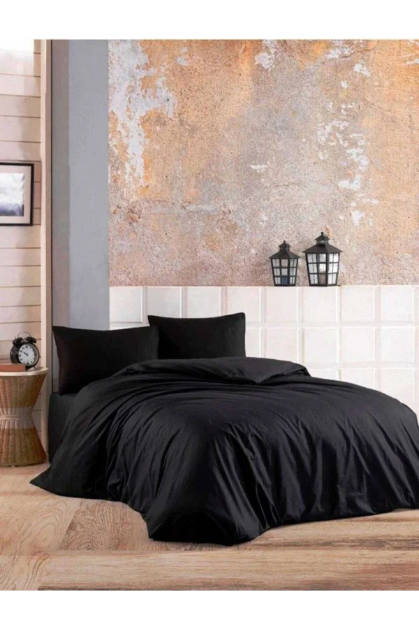 NİVEMESHOME SCHWARZES 100% BAUMWOLLE DOPPELBETT-BETTWÄSCHE-SET