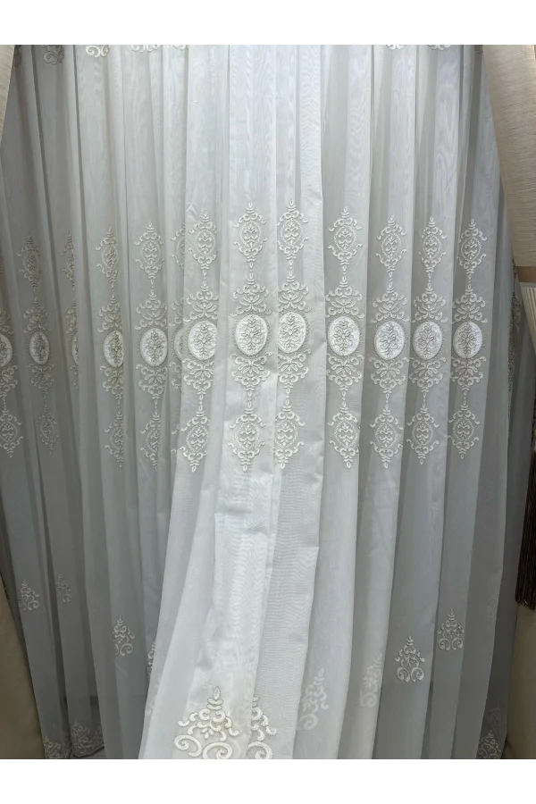 NİVEMESHOME STAR 2027 GOLD DETAYLI 1/3 SIK PİLELİ TÜL PERDE APM