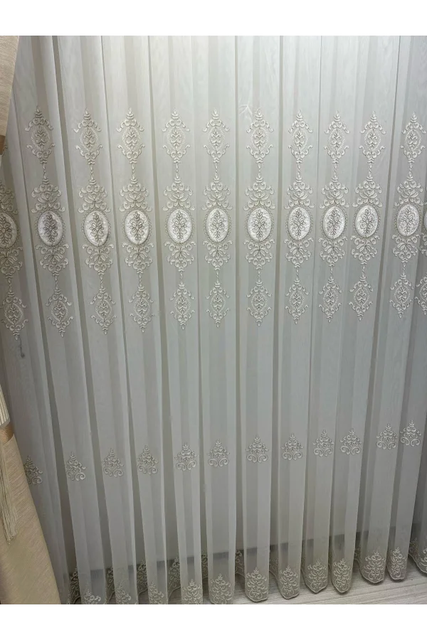 NİVEMESHOME STAR 2027 GOLD DETAYLI 1/3 SIK PİLELİ TÜL PERDE APM