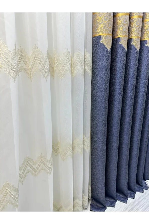NİVEMESHOME STELLA GOLD EMBROIDERED B121546 1/3 PLEATED TULLE CURTAIN APM