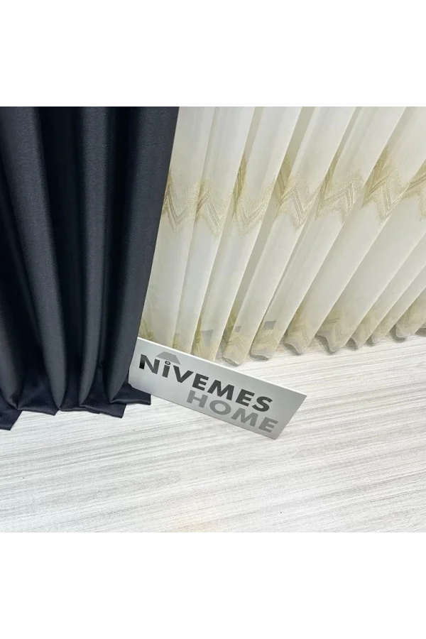 NİVEMESHOME STELLA GOLD EMBROIDERED B121546 1/3 PLEATED TULLE CURTAIN APM