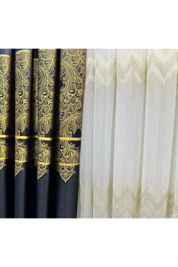 NİVEMESHOME STELLA GOLD EMBROIDERED B121546 1/3 PLEATED TULLE CURTAIN APM