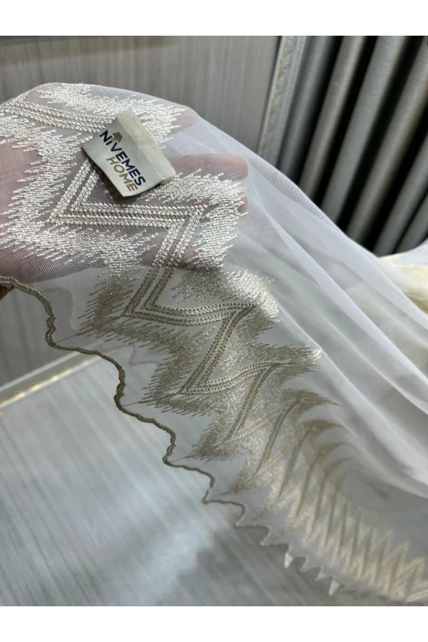 NİVEMESHOME STELLA GOLD EMBROIDERED B121546 1/3 PLEATED TULLE CURTAIN APM
