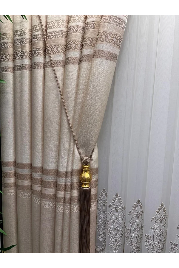 NİVEMESHOME SAMANDAĞ KREM  FT614286 V-101 1/3 SIK PİLELİ  FON PERDE APM