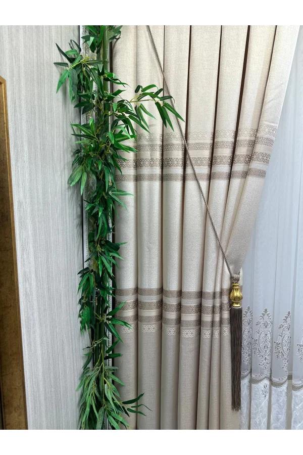 NİVEMESHOME SAMANDAĞ KREM  FT614286 V-101 1/3 SIK PİLELİ  FON PERDE APM