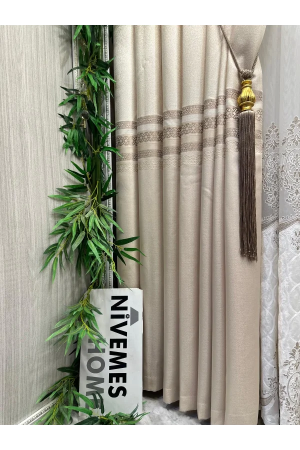 NİVEMESHOME SAMANDAĞ KREM  FT614286 V-101 1/3 SIK PİLELİ  FON PERDE APM