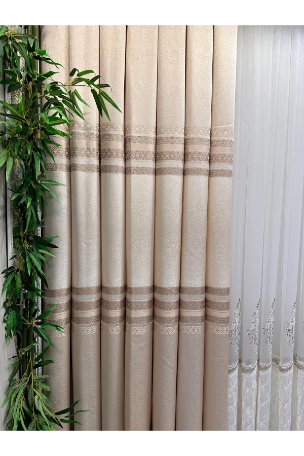 NİVEMESHOME SAMANDAĞ KREM  FT614286 V-101 1/3 SIK PİLELİ  FON PERDE APM