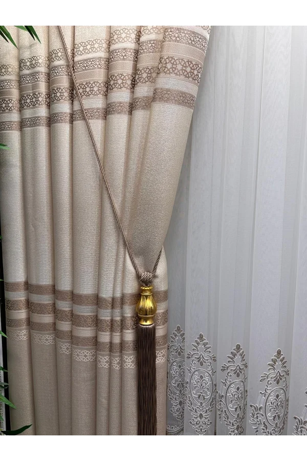 NİVEMESHOME SAMANDAĞ KREM  FT614286 V-101 1/3 SIK PİLELİ  FON PERDE APM