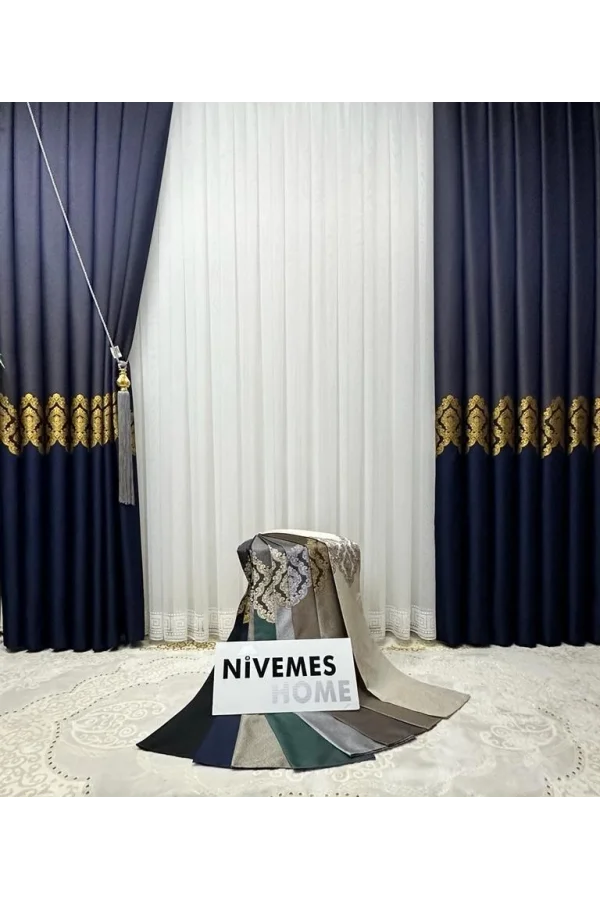 NİVEMESHOME TILSIM ETEK İŞLEMELİ 1/3 SIK PİLELİ TÜL PERDE APM