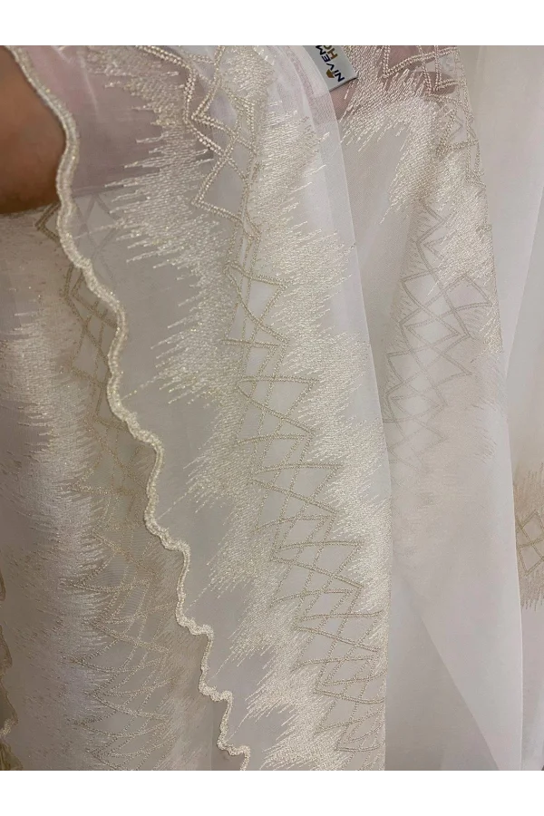 NİVEMESHOME TİTANUM NAKIŞLI KREM 1/3 SIK PİLE TÜL PERDE APM