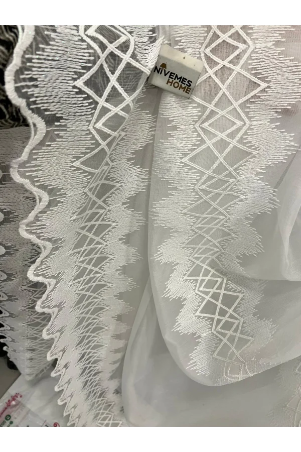 NİVEMESHOME TİTANUM NAKIŞLI KREM H5444 TM 1/3 SIK PİLE TÜL PERDE APM