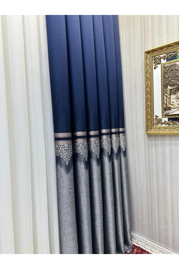 NİVEMESHOME TİTUS FJ632145 V-530 أزرق داكن 1/3 سميكة مكدسة ستارة الصوف