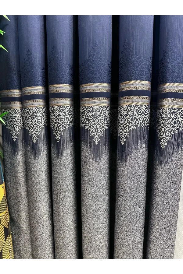 NİVEMESHOME TİTUS FJ632145 V-530 أزرق داكن 1/3 سميكة مكدسة ستارة الصوف