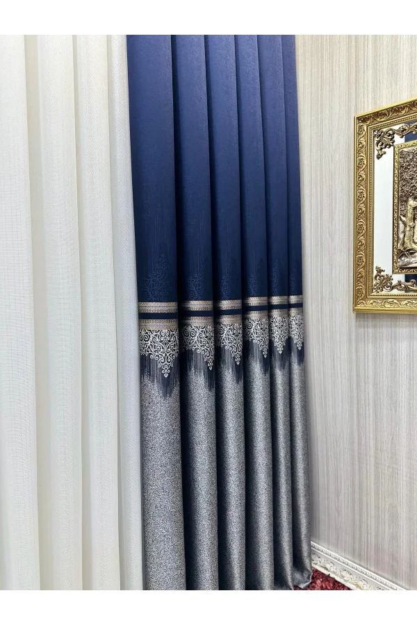 NİVEMESHOME TİTUS FJ632145 V-530 أزرق داكن 1/3 سميكة مكدسة ستارة الصوف