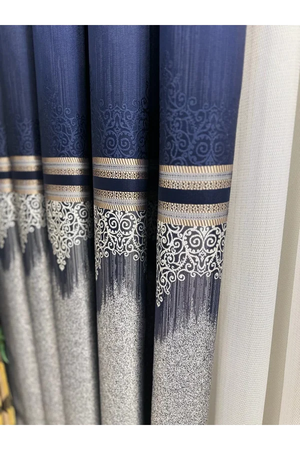 NİVEMESHOME TİTUS FJ632145 V-530 أزرق داكن 1/3 سميكة مكدسة ستارة الصوف