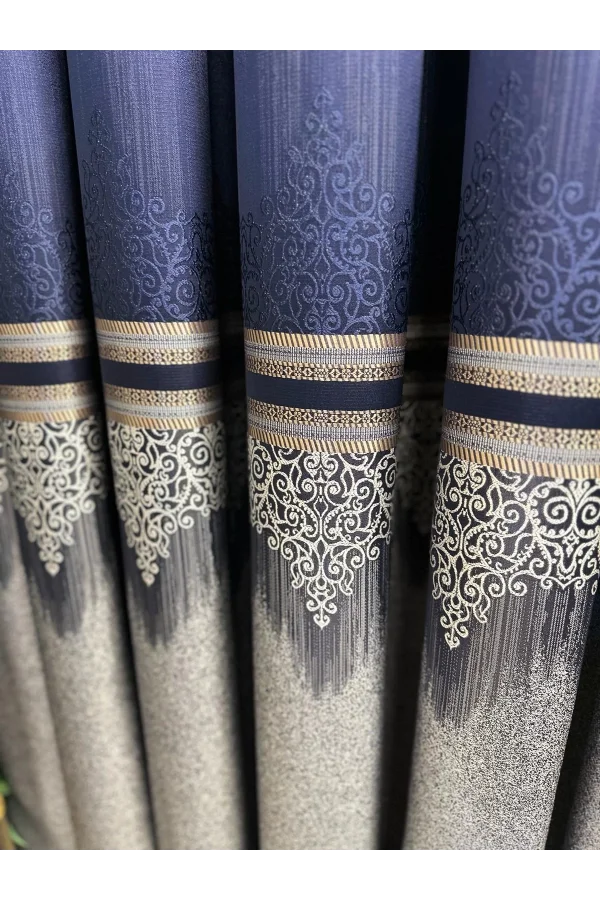 NİVEMESHOME TİTUS FJ632145 V-530 أزرق داكن 1/3 سميكة مكدسة ستارة الصوف