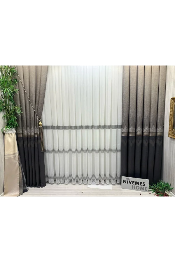 NİVEMESHOME TİTUS FJ632145 V-5329 КОФЕ 1/3 ТОЛСТЫЙ ПЛЮШЕВЫЙ ШТОРЫ APM