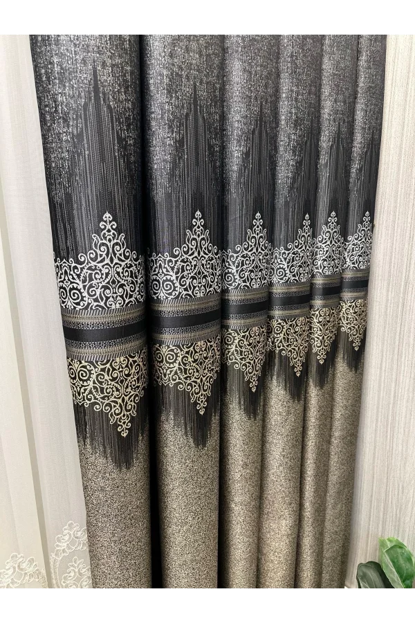 NİVEMESHOME TITUS FJ632145 V-913 SCHWARZ 1/3 DICK GEKNİFFENE FON VORHANG APM