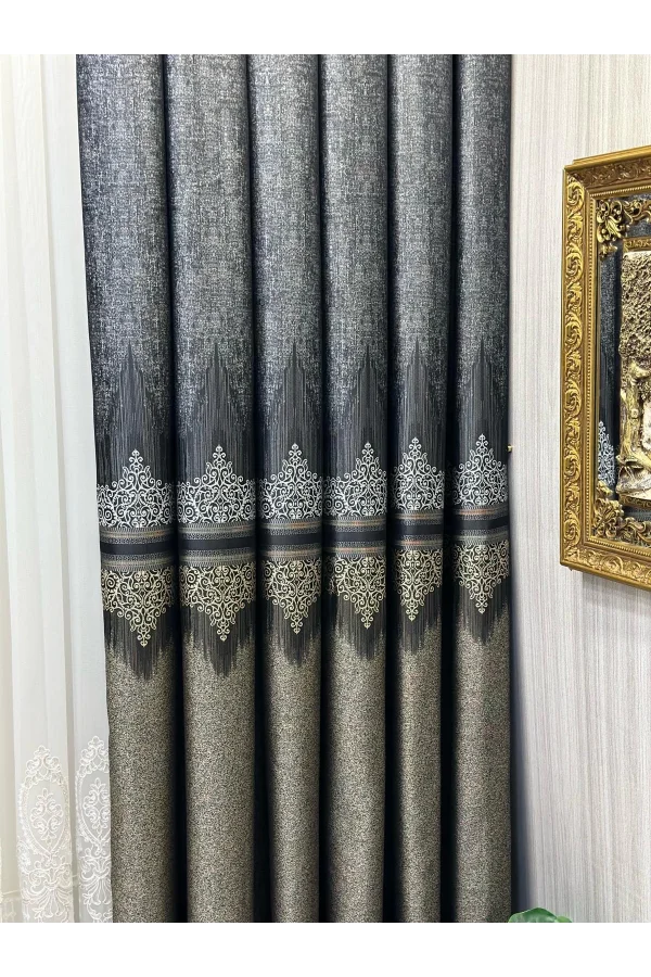 NİVEMESHOME TITUS FJ632145 V-913 SCHWARZ 1/3 DICK GEKNİFFENE FON VORHANG APM