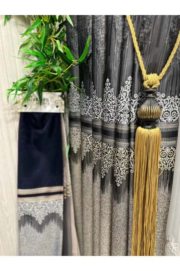 NİVEMESHOME TITUS FJ632145 V-913 SCHWARZ 1/3 DICK GEKNİFFENE FON VORHANG APM