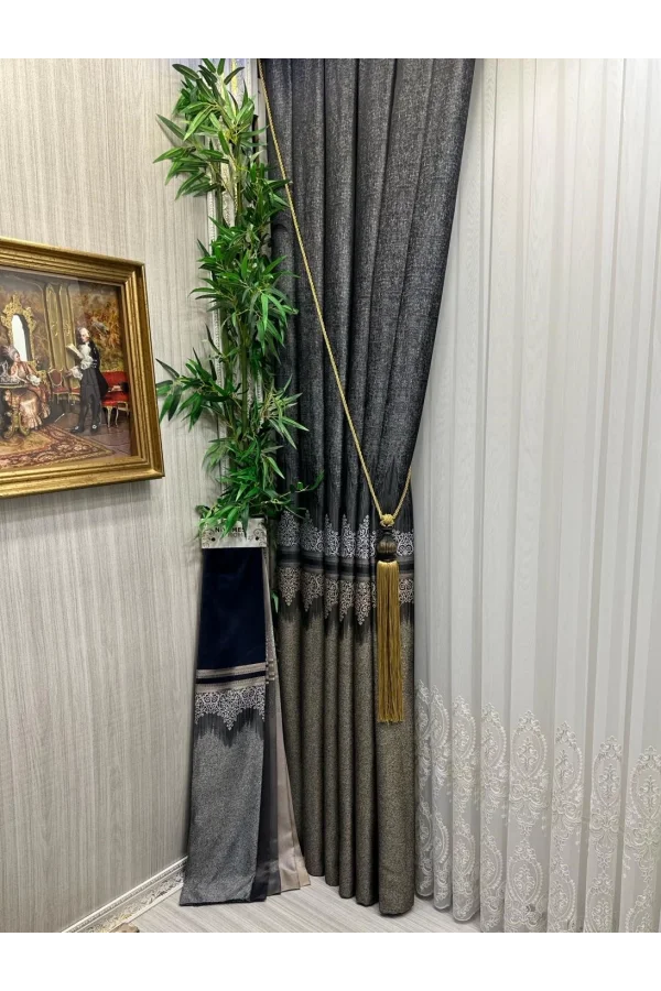 NİVEMESHOME TITUS FJ632145 V-913 SCHWARZ 1/3 DICK GEKNİFFENE FON VORHANG APM