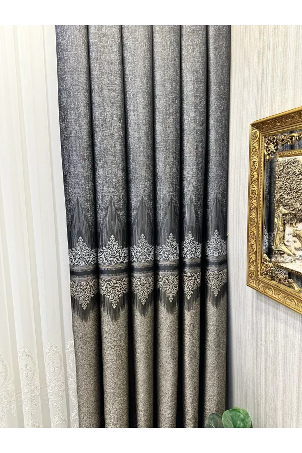 NİVEMESHOME TITUS FJ632145 V-913 SCHWARZ 1/3 DICK GEKNİFFENE FON VORHANG APM