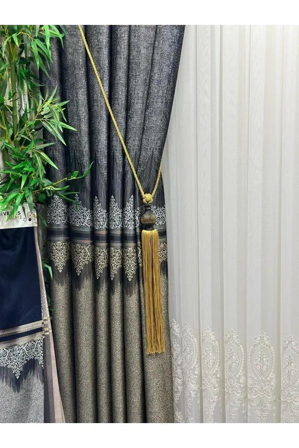 NİVEMESHOME TITUS FJ632145 V-913 SCHWARZ 1/3 DICK GEKNİFFENE FON VORHANG APM