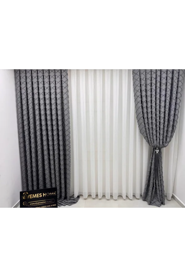 NİVEMESHOME TUNA 107 K.GRİ 1/3 SIK PİLELİ FON PERDE APM