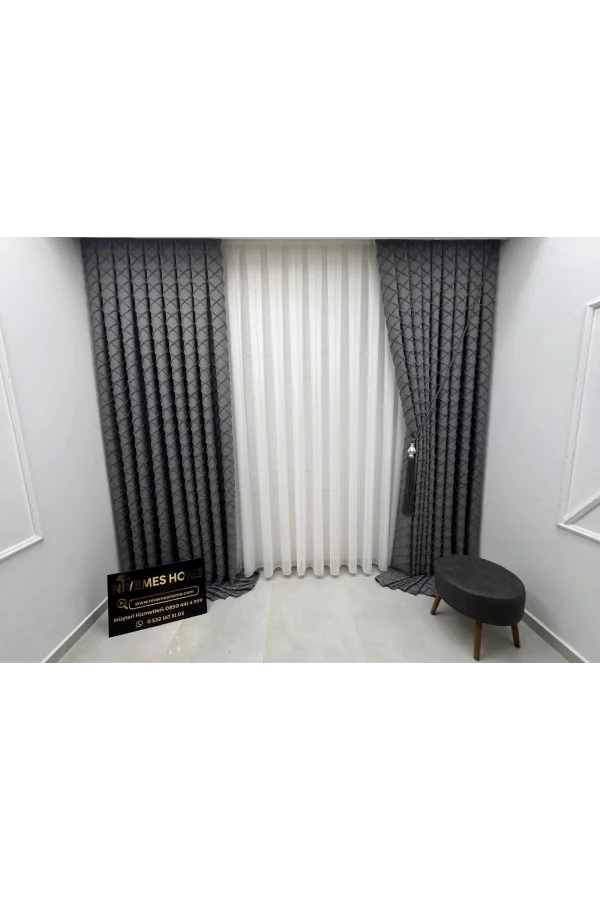 NİVEMESHOME TUNA 107 K.GRİ 1/3 SIK PİLELİ FON PERDE APM