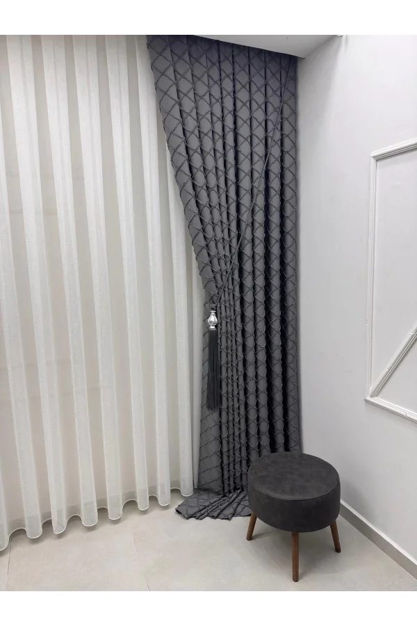 NİVEMESHOME TUNA 107 K.GRİ 1/3 SIK PİLELİ FON PERDE APM