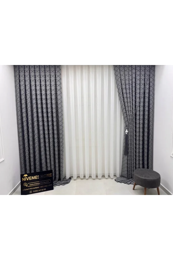 NİVEMESHOME TUNA 107 K.GRİ 1/3 SIK PİLELİ FON PERDE APM