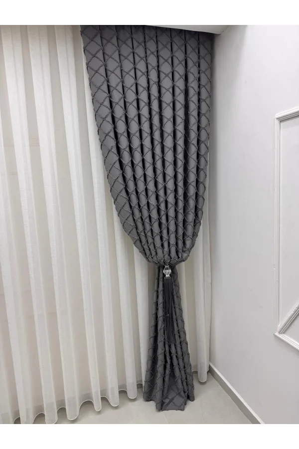 NİVEMESHOME TUNA 107 K.GRİ 1/3 SIK PİLELİ FON PERDE APM