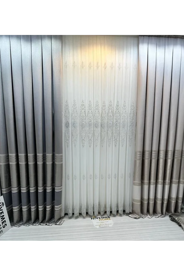 NİVEMESHOME URANYUM V-6113 PLISADO APRETADO DETALLE PLATA TUL DE CORTINA APM