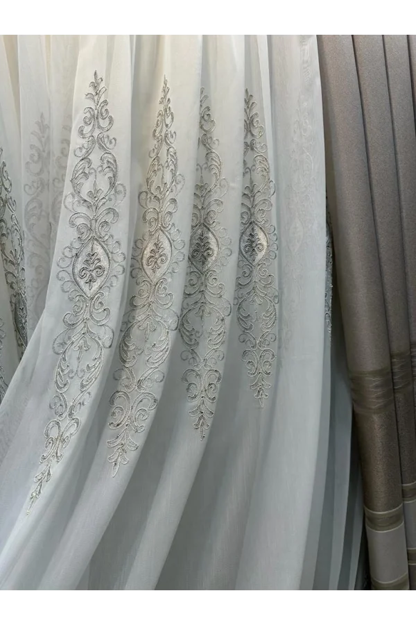 NİVEMESHOME URANYUM V-6113 PLISADO APRETADO DETALLE PLATA TUL DE CORTINA APM