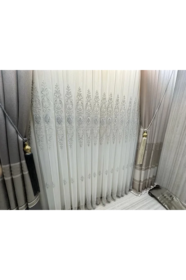 NİVEMESHOME URANYUM V-6113 PLISADO APRETADO DETALLE PLATA TUL DE CORTINA APM