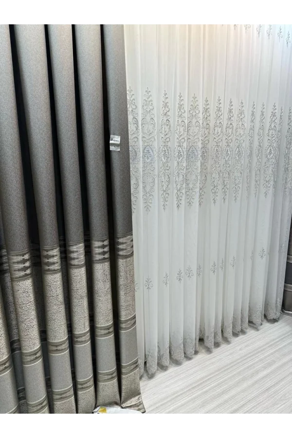 NİVEMESHOME URANYUM V-6113 PLISADO APRETADO DETALLE PLATA TUL DE CORTINA APM