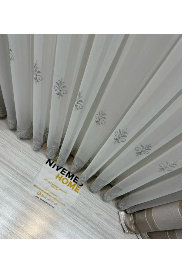 NİVEMESHOME URANYUM V-6113 PLISADO APRETADO DETALLE PLATA TUL DE CORTINA APM