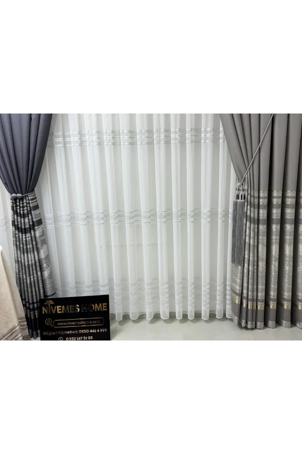NİVEMESHOME URLA V-5404 GRİ 1/3 SIK PİLELİ FON PERDE APM