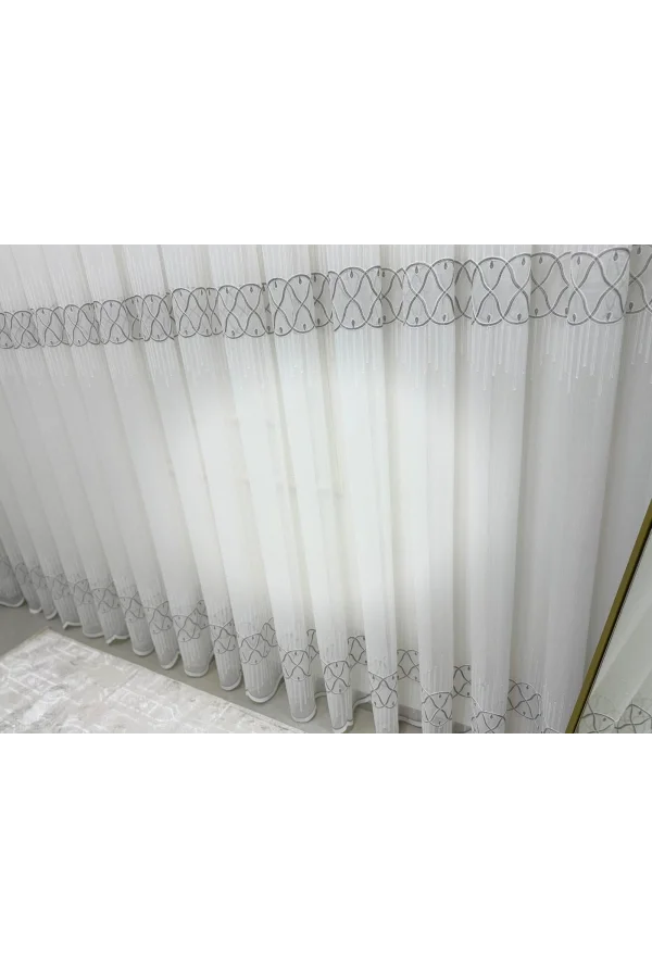 NİVEMESHOME V-105 MARİNA GÜMÜŞ  1/2,5 PİLELİ  BAMBU TÜL PERDE