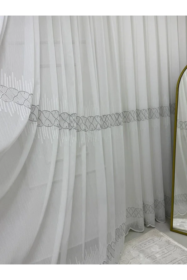 NİVEMESHOME V-105 MARİNA GÜMÜŞ  1/2,5 PİLELİ  BAMBU TÜL PERDE