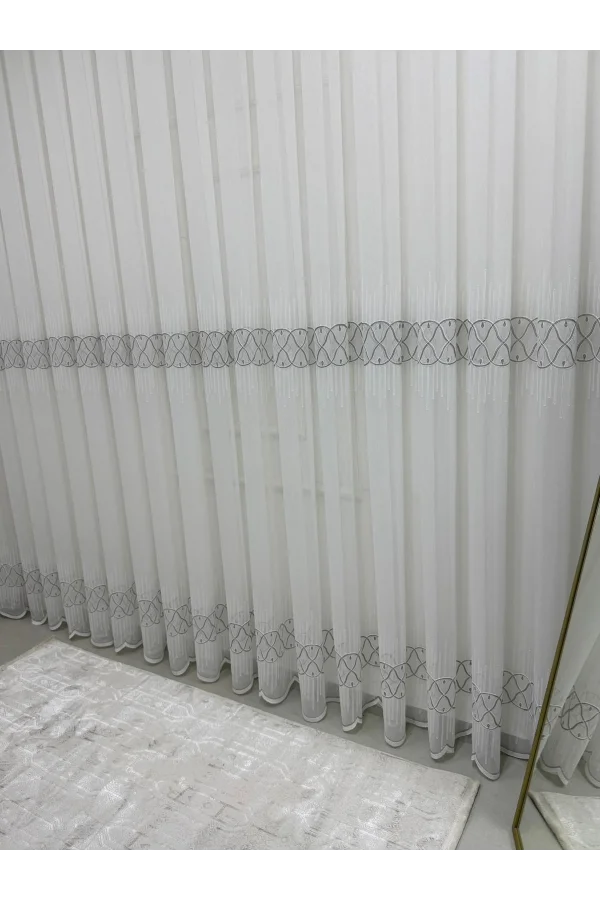 NİVEMESHOME V-105 MARİNA GÜMÜŞ  1/2,5 PİLELİ  BAMBU TÜL PERDE